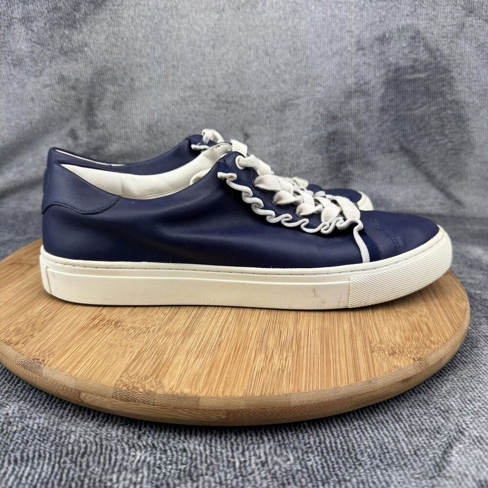 Tory Sport Shoes Mens Size 9.5 Blue Leather Low Top Ruffle Lace Casual Sneakers
